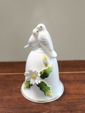 Vintage Fine Bone China Decorative Bell W/ Love Birds and White Flower